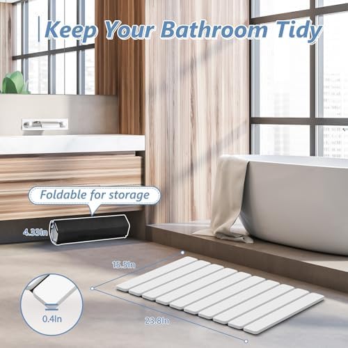 AWW Foldable Stone Bath Mat, Diatomaceous, 23.6"x15.5", White - Image 5
