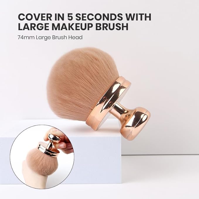 Body Makeup Brush Extra Large Oval Self Tanning Brush Multipurpose 74mm Wide-Headed Self Tanner Kabuki Sunscreen Brush for Legs Body Sunless Tan Streak Free Applicator (Rose Gold)