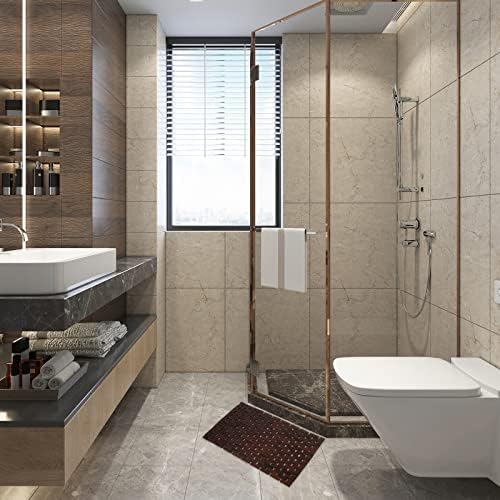 Bath Mat Bathroom Rugs Floor Wood Shower Bathtub Waterproof Non Slip Accessories 16x24 Inch Easy to Clean, Brown, 1 pc - Image 3