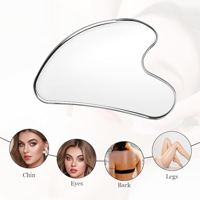 URAQT Stainless Steel Gua Sha Facial Tools Guasha Tools for Face Skin Care Body Gua Sha Tools Tighten Skin Massage Tools for Puffiness Reducing & Jawline Sculpting Face Stone Gua Sha Tools (Silver)