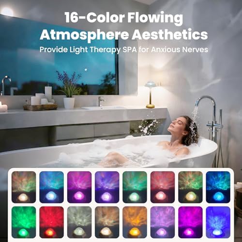 4 in 1 Shower Lamp Waterproof Bathroom Lamp Ocean Wave Projector Light Northern Galaxy Light 16 Color Rechargeable Remote Control lumena Lamps for Inside Shower/Bathtub - Image 4