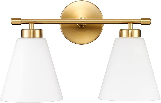 Hamilyeah Gold Bathroom Vanity Light Fixture with Frosted Glass Shade, 2 Light Vanity Lighting Fixture Over Mirror, 2 Bulb Wall Lamps for Bathroom, Restroom, Living Room