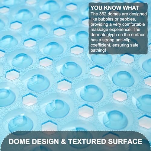 TEESHLY Bath Tub and Shower Mats, Non Slip 40 x 16 Inch Extra Large Bathtub Mat, Machine Washable Bathmat with Drain Holes, Suction Cups for Bathroom Floor, Clear Blue - Image 2