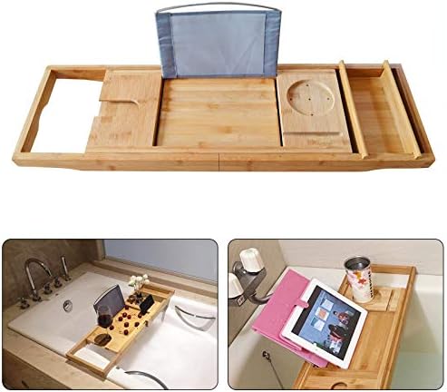 Bath Caddy Tray for Tub, Bamboo Bathtub Tray Caddy 29.5-42.9 inch Expandable with Wine Glass Holder, Book Stand and Phone Slot Luxury Bubble Bath Accessories & Spa Decor Distinctive Gift - Image 3