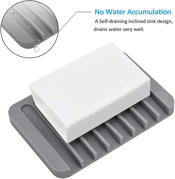4PCS Silicone Soap Dishes for Shower, Upgrade Self-Draining Bar Soap Holder, Premium Sponge Holder for Sink, Kitchen, Bathroom, or Counter, Easy Clean, Can Extend Soap Life (White & Gray)