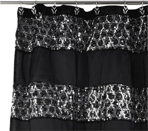 Zahari Home 13pc Sinatra Bathroom Shower Curtain Set Classic Shower Curtain & 12 Shower Curtain Hooks Luxury Fabric Shower Curtain Unique Design Bling Black Shower Curtain Set - Image 6