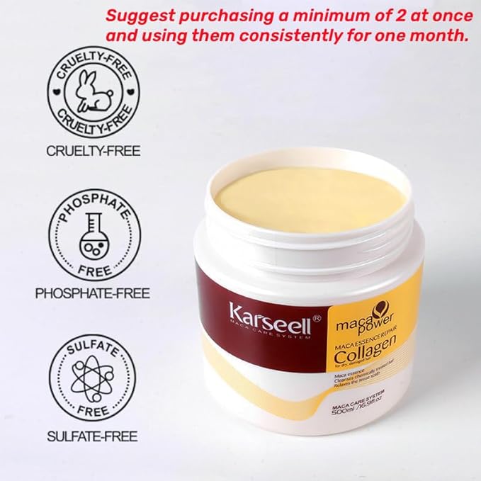 Karseell Collagen Hair Treatment Deep Repair Conditioning All Hair Types 16.90 oz 500ml + Argan Oil Hair Serum for Dry Damaged Hair 50ml