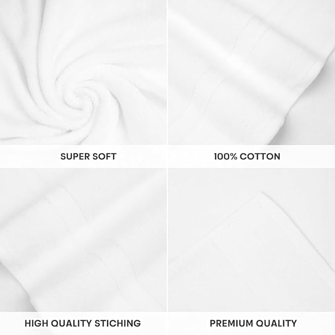 Medium Bath Towels Bulk Set of 12 – 100% Cotton Terry – 24" x 48" – Quick Dry, Soft & Highly Absorbent – White Towels for Bathroom, Gym, Spa, Pool & Daily Use