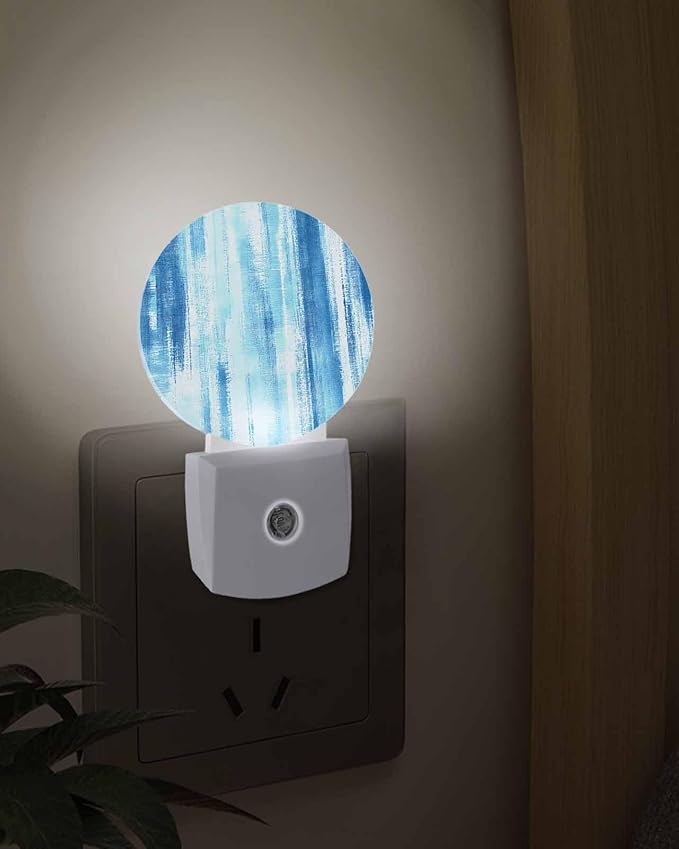 Night Lights Auto Sensor Abstract Graffiti Night Light Blue Art Painting Round Lamp Plug-in LED Nightlights Dusk to Dawn for Living Room Bedroom Bathroom Hallway Wall Decor