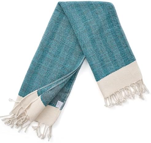 BAY LAUREL Turkish Hand Towel – Pack of 2 | Soft & Absorbent Decorative Towels for Bathroom, Hand, Face, Hair, Gym, Yoga, SPA, Kitchen & Tea | Boho Decor (Petrol, Herringbone 16x40 Inches (Set of 2) - Image 4