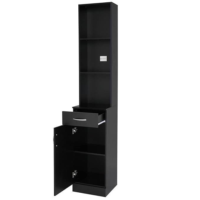 mefeir Salon Station, Barber Hair Stylist Storage Cabinet with Drawer, 5 Compartments & Shelf, Durable MDF, Organizer Equipment for Beauty Salon, Barbershop, Black