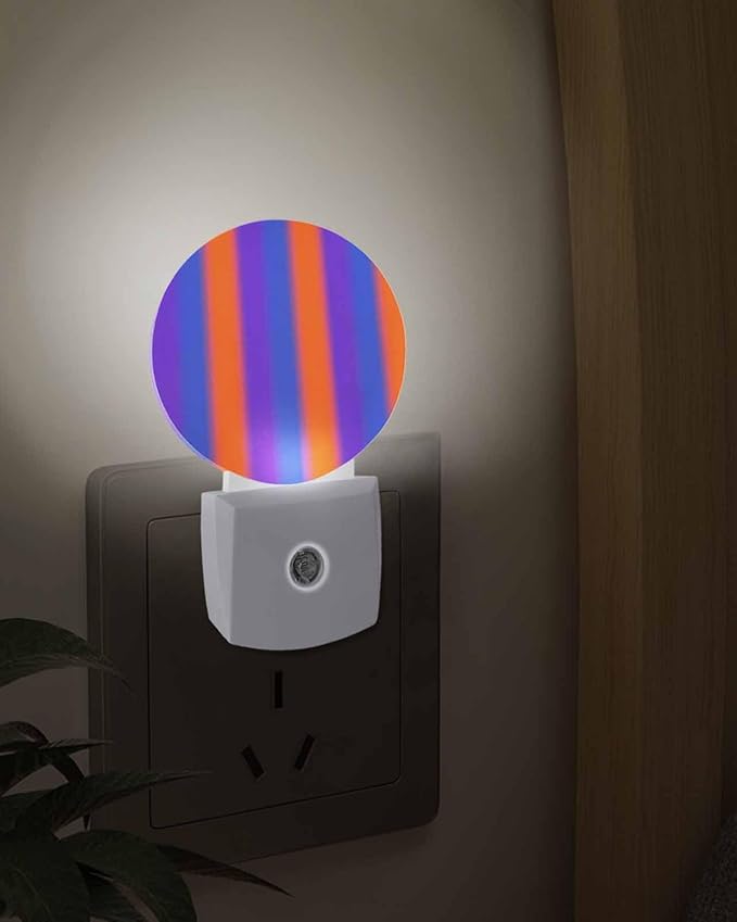 Night Lights Auto Sensor Purple Orange Night Light Gradient Color Stripe Round Lamp Plug-in LED Nightlights Dusk to Dawn for Living Room Bedroom Bathroom Hallway Wall Decor