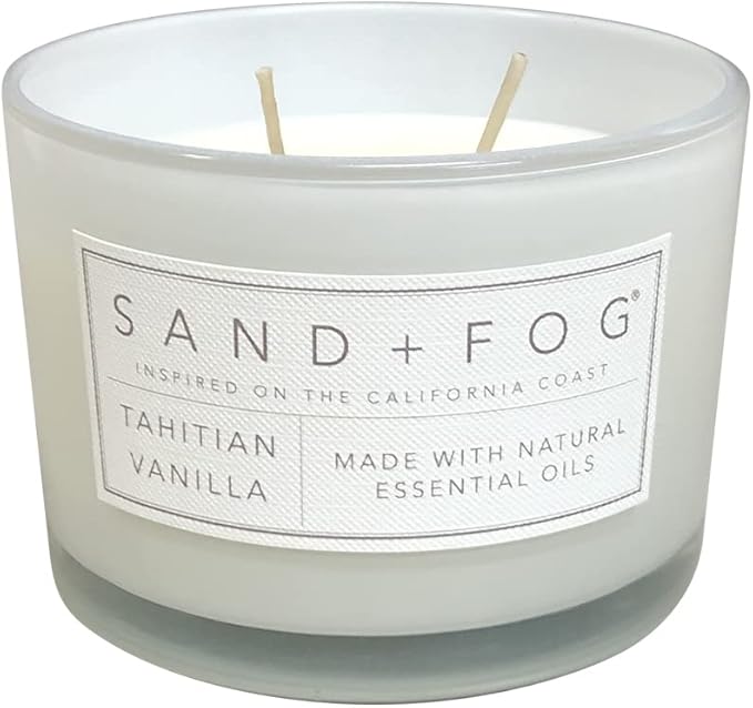Sand + Fog Scented Candle - Tahitian Vanilla – Additional Scents and Sizes – 100% Cotton Lead-Free Wick - Luxury Air Freshening Jar Candles - Perfect Home Decor – 12oz (Pack of 2)