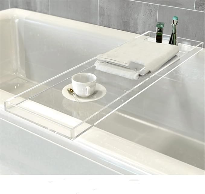 Wangunan 33 inch Luxury Bathtub Table - Shelf Organizer for Bathtub & Shower Storage (Clear)