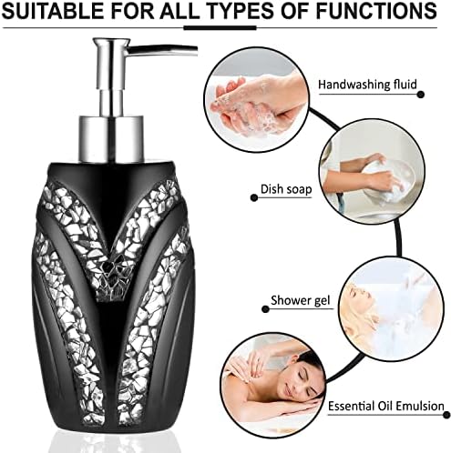 Zahari Home 4pc Sinatra Stylish Bathroom Accessories Set Black Soap Dispenser/Lotion Pump, Tumbler, Tooth Brush Holder and Soap Dish Modern Luxury Decor Bling Mosaic Glass Black Bathroom Accessories - Image 3