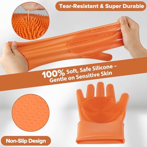 Augwind 6PCS Grooming & Bath Supplies for Dogs, Cats | Dog Washing Gloves | Dog Bath Brush | Dog Shower Brush | Pet Grooming Gloves | Dog Grooming kit | Pet Supplies for Showerhead & Sprayer (Orange) - Image 4