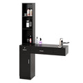 OmySalon Wall Mount Barber Stations, Salon Stations for Hair Stylist, Hair Styling Equipement Set with a Storage Cabinet, 2 Drawers and a 3 Tier Shelf (Black)