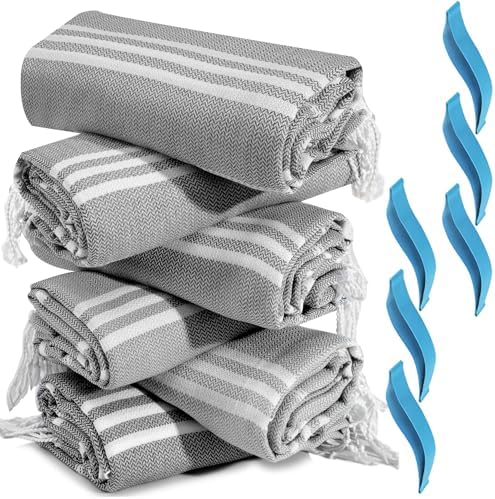 6 Packs Turkish Beach Towel Bathroom Bath Towels Set Bulk Soft Cotton Extra Large Sand Resistant Fast Drying Compact Packable Lightweight Sandrpoof Repellent Anti Repels Foldable Chamois - Image 7