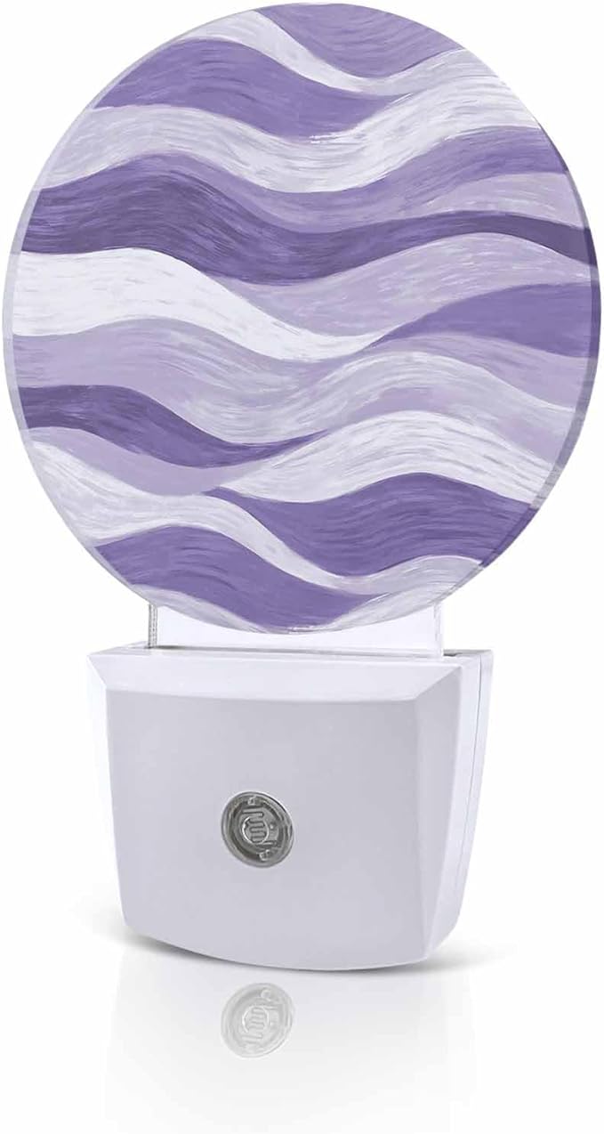 Night Lights Auto Sensor Lavender Purple Ocean Waves Night Light Abstract Mountain Stripes Round Lamp Plug-in LED Nightlights Dusk to Dawn for Living Room Bedroom Bathroom Hallway Wall Decor