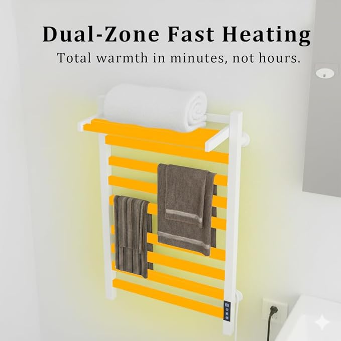 8-Bar Towel Warmer with with Top Warmer Shelf, Electric Towel Rack Set with Fast Heating, Auto Shut-Off Timer, Hardwired or Plug-in, Hot Towels in Bathroom