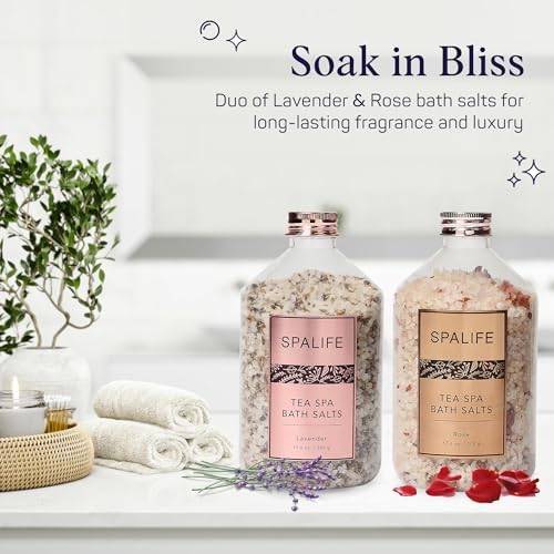 SpaLife Effervescent Rose & Lavender Bath Salts for Women Relaxing | All Natural Aromatherapy Dead Sea Salt Bath Soak Duo | Real Flower Petals for Relaxing Mineral Baths | 2-Pack (35.2 oz) - Image 2