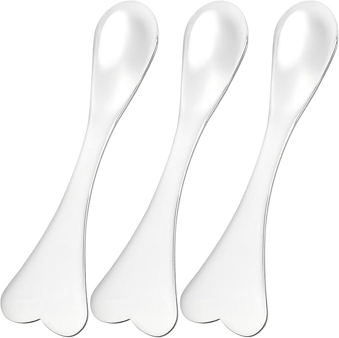 Pndeyo 3pcs Mini Stainless Steel Makeup Spatula, Reusable Cosmetic Cream Spatulas Spoon, Skincare Scoop Applicator Facial Massage Beauty Tools for Mixing and Sampling Face Eye Cream- Silver