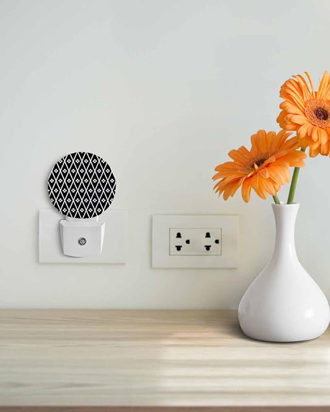 Night Lights Auto Sensor Black Diamond Night Light Geometric Rhombus Round Lamp Plug-in LED Nightlights Dusk to Dawn for Living Room Bedroom Bathroom Hallway Wall Decor