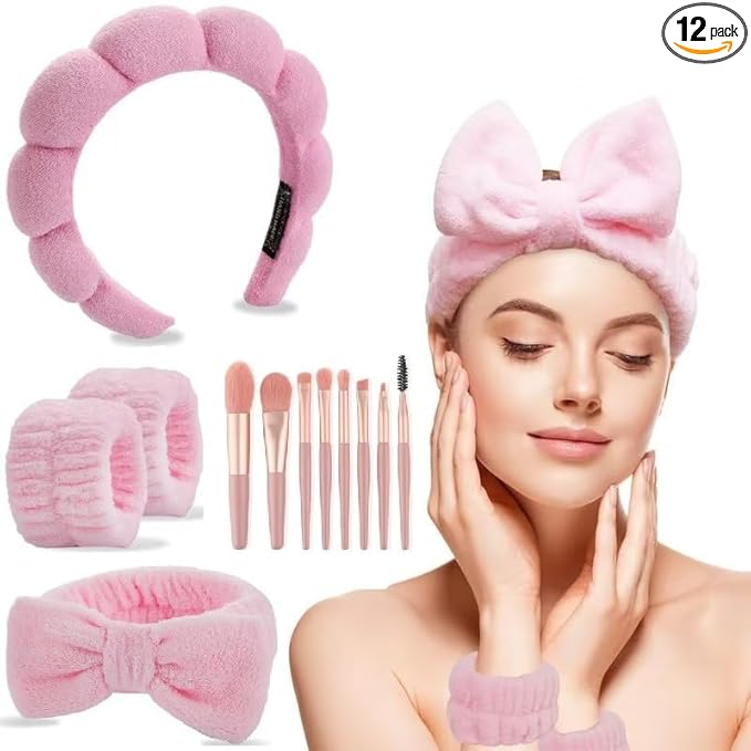 CAZYTOYZ Sponge Spa Headbands for Women Wristband Set Puffy Makeup Brush Headband Set for Washing Face Soft Towel Skin Care Head Band Cute Hair Band Shower