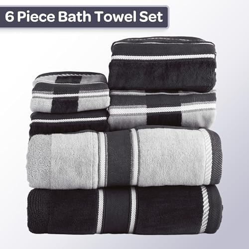 Lavish Home Bathroom Towels Set, Bathroom Accessories, Charcoal, Set of 6 - Image 4