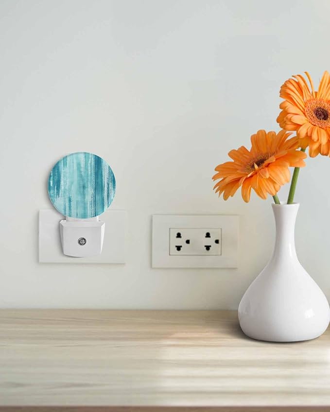 Night Lights Auto Sensor Teal Abstract Graffiti Night Light Art Painting Round Lamp Plug-in LED Nightlights Dusk to Dawn for Living Room Bedroom Bathroom Hallway Wall Decor