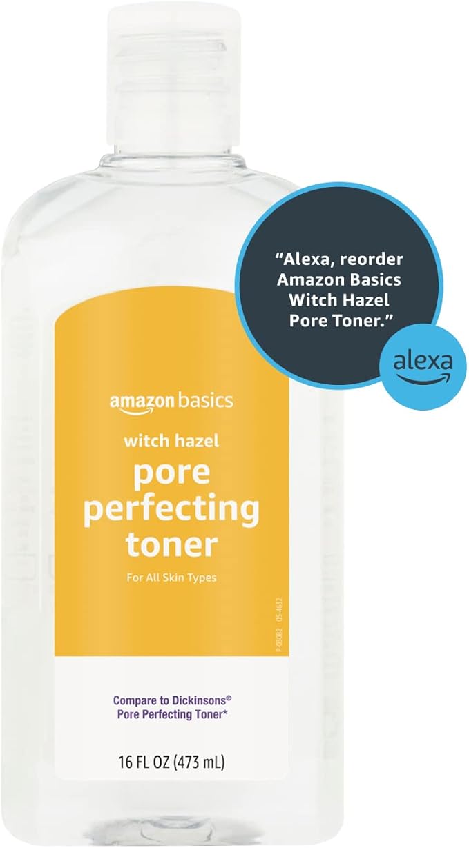 Amazon Basics Witch Hazel Pore Perfecting Toner, 100% Natural Distilled, Paraben-Free, 16 Fluid Ounces, 1-Pack