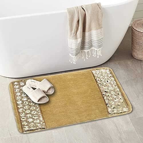 Zahari Home Sinatra Modern Bathroom Rug Classic Luxury Bath Rug Contemporary Decor Champagne Gold Bath Mat for Shower Unique Design Stylish Bathroom Rug Bath Shower Tub Décor - Image 2