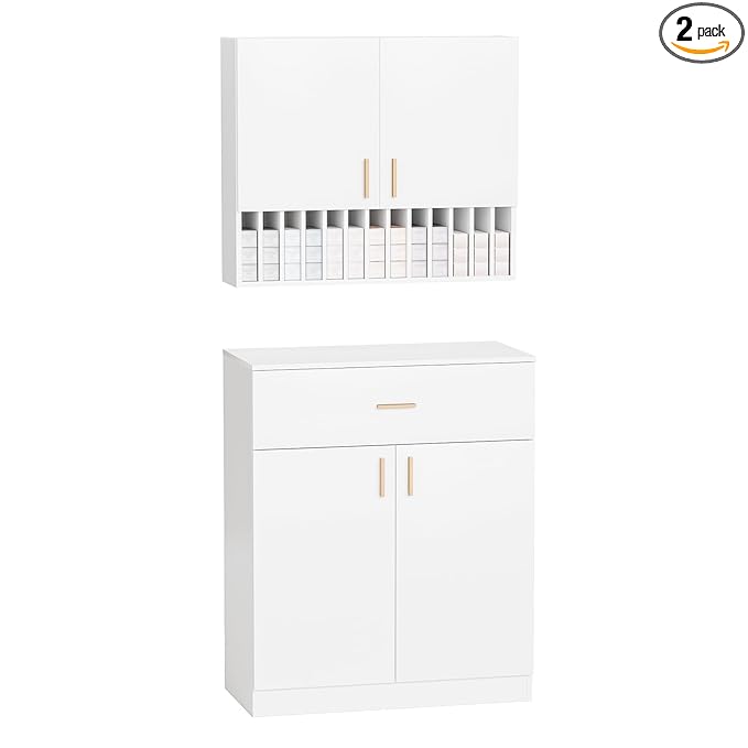 Salon Staion Hair Color Bar Organizers, Hair Color Rack, Barber Station Cabinet with Drawers & Adjustable Shelves, Wall Mounted Tube Storage Station for Salon Display, White