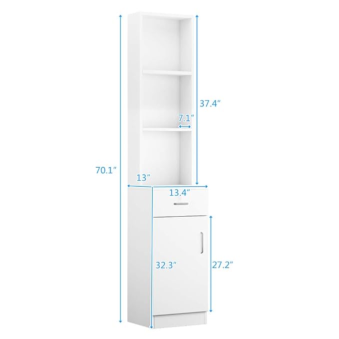 mefeir Salon Station, Barber Hair Stylist Storage Cabinet with Drawer, 5 Compartments & Shelf, Durable MDF, Organizer Equipment for Beauty Salon, Barbershop, White