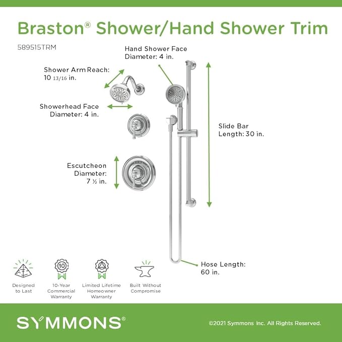 Symmons Braston HydroMersion Double Handle Shower Trim Kit with Hand Spray in Polished Chrome - 589515TRM