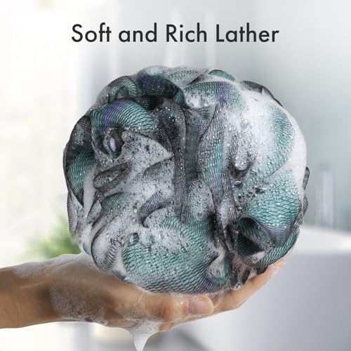 AmazerBath Charcoal Loofah Sponge, Shower Loofah 60g/PCS - Body Scrubber Loofa Set of 4 - Charcoal Blue, Green, Purple & Red, Bath Sponge for Men and Women (Pack of 3) - Image 3