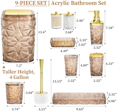 Bathroom Accessory Set, 9-Piece Brown Bathroom Set with Trash Can, Toilet Brush,Soap Dispenser, Soap Dish, Toothbrush Holder, Tumbler, Q-tip Holders,Tray,for Hotel/Apartment/Housewarming - Image 7
