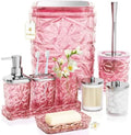Bathroom Accessory Set, 9-Piece Pink Bathroom Set with Trash Can, Toilet Brush, Soap Dispenser, Soap Dish, Toothbrush Holder, Tumbler, Q-tip Holders & Tray, for Hotel/Apartment, Housewarming Gift by Unknown