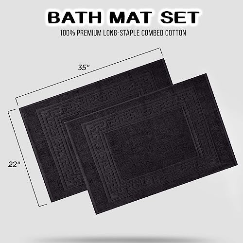 Superior Heavyweight Cotton Bath Mats, Bath Rugs For Bathroom Accessories, Washable Rug For Shower, Bath, Toilet, Modern Decor, No Backing, Luxury Hotel And Spa Quality, Set of 2, 22" x 35", Black - Image 3