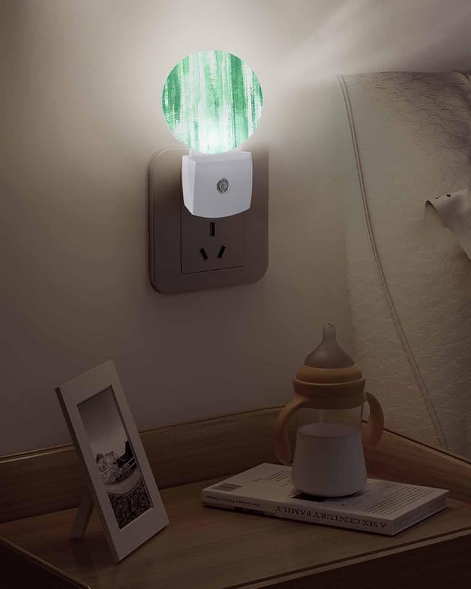 Night Lights Auto Sensor Green Abstract Graffiti Night Light Art Painting Round Lamp Plug-in LED Nightlights Dusk to Dawn for Living Room Bedroom Bathroom Hallway Wall Decor