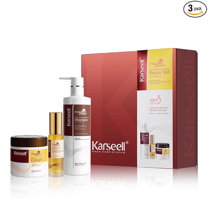 Karseell Collagen Hair Treatment Set, Deep Repair Collagen Hair Mask Shampoo and Argan Oil for Dry Damaged Hair of All Types - 2 x 16.9floz + 1.69floz