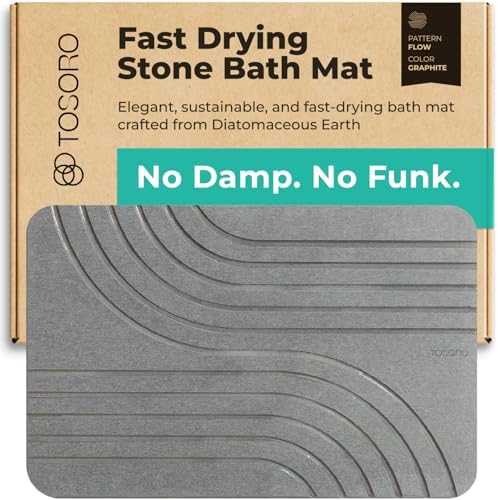 TOSORO - Stone Bath Mat Diatomaceous Earth Shower Mat Non-Slip Super Absorbent Diatomite Stone Bath Mats for Bathroom Floor Quick Drying Natural Easy to Clean (23.5 x 15) - Graphite by Tosoro