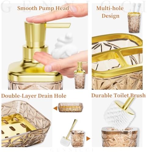 Bathroom Accessory Set, 9-Piece Brown Bathroom Set with Trash Can, Toilet Brush,Soap Dispenser, Soap Dish, Toothbrush Holder, Tumbler, Q-tip Holders,Tray,for Hotel/Apartment/Housewarming - Image 4