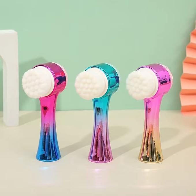 Facial Cleansing Brush 2 in 1Double-Sided Facial Cleaning Brush with Soft Bristles for Deep Pore Exfoliation, Wash Makeup, Massaging (Blue)