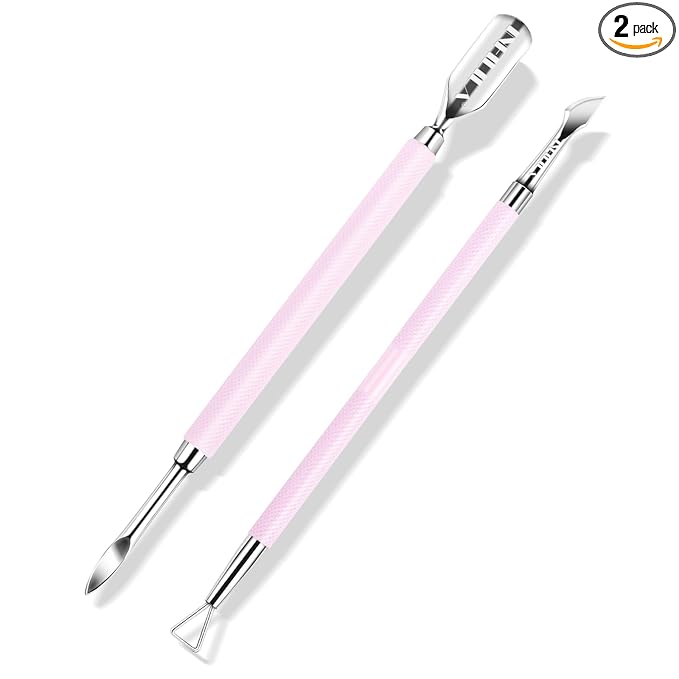 NXJ INFILILA Cuticle Pusher and Cuticle Cutter, 2Pcs Pink Cuticle Pusher Tool Stainless Triangle Cuticle Peeler Scraper Manicure Pedicure Tools Cuticle Remover Kit for Nail Care
