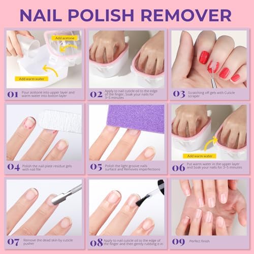 Teenitor 10Pcs Soak Off Bowl Nail Soaking Bowl Kit 2 Nail Soaking Bowl Acetone Proof Soak Off Gel Polish Remover Bowl, Manicure Bowl Cuticle Peeler Scraper Cuticle Oil Nail File Buffer Brush - Image 7