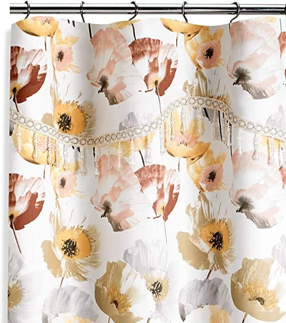 Zahari Home 13pc Poppy Fields Bathroom Shower Curtain Set Yellow Shower Curtain & 12 Shower Curtain Hooks Luxury Contemporary Colorful Shower Curtain Unique Design Stylish Shower Curtain Set - Image 3