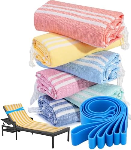 6 Packs Turkish Beach Towel Pool Swim Towels Set Bulk Soft Cotton Extra Large Sand Free Quick Dry Thin Lightweight Travel Essentials Cruise Accessories Camping Must Haves Clearance Sandless Oversized by genovega
