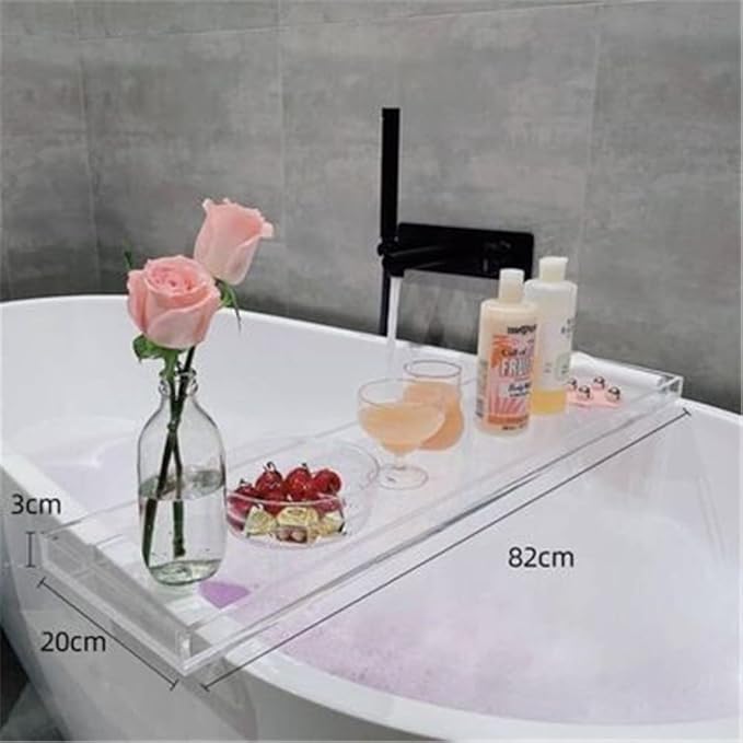 Wangunan 33 inch Luxury Bathtub Table - Shelf Organizer for Bathtub & Shower Storage (Clear)