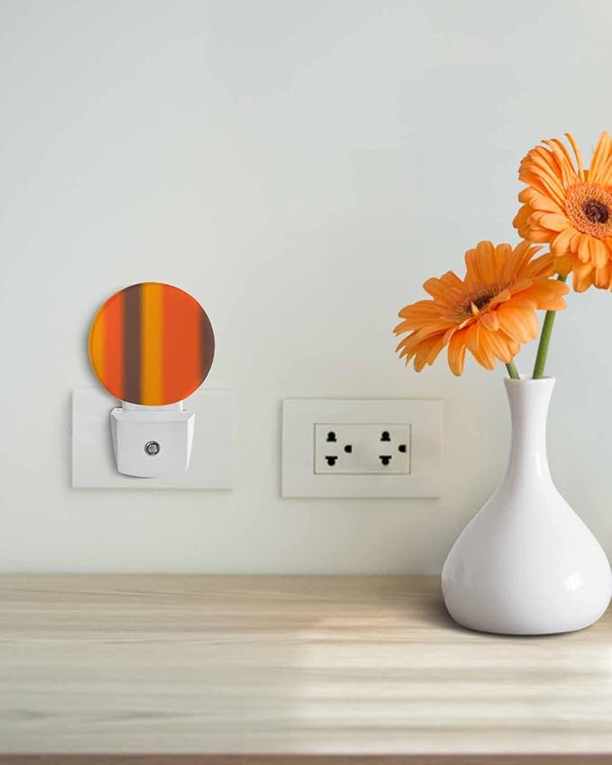 Night Lights Auto Sensor Burnt Orange Yellow Night Light Gradient Color Stripe Round Lamp Plug-in LED Nightlights Dusk to Dawn for Living Room Bedroom Bathroom Hallway Wall Decor